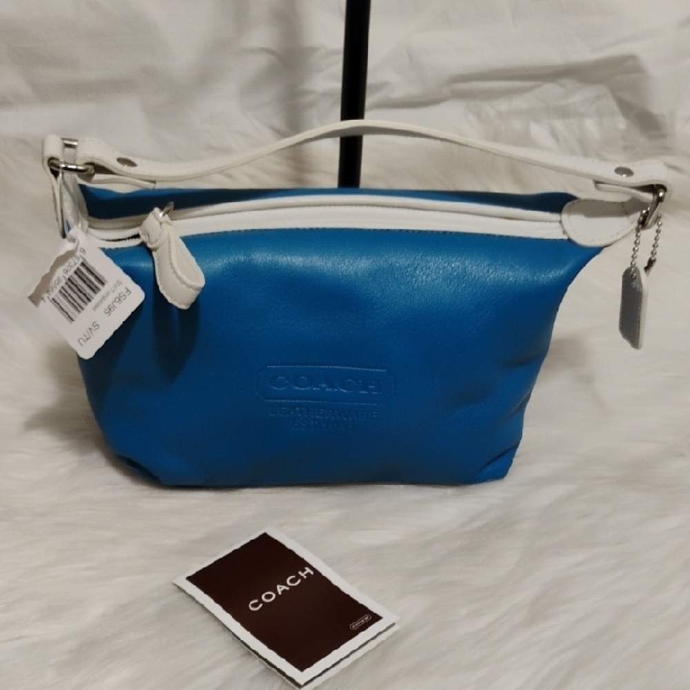 FIRM PRICE! RARE! NWT Coach Blue/White Leather Mini Shoulder Bag - Picture 12 of 16